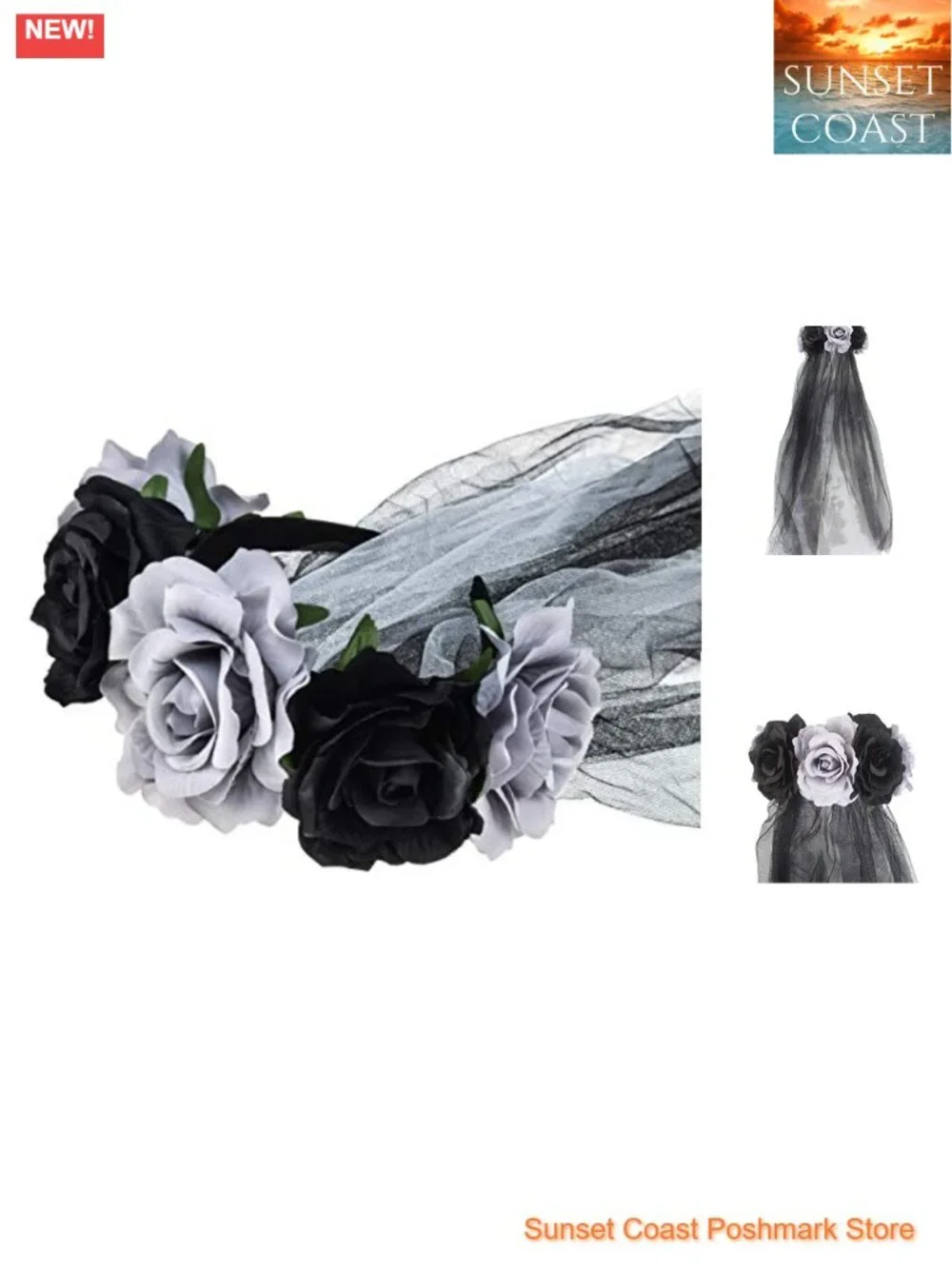 Day of the Dead Rose Floral Crown Headband Halloween Costume Veil
